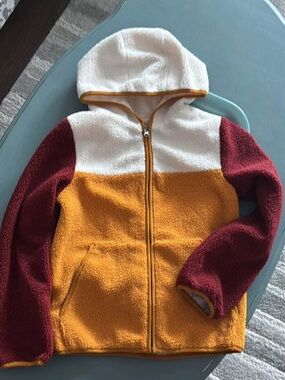 Joe Fresh Colorblock Sherpa Hoodie - White, Mustard & Burgundy